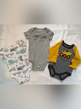 Carter's Gray & Yellow Construction Print One-Piece Bodysuit